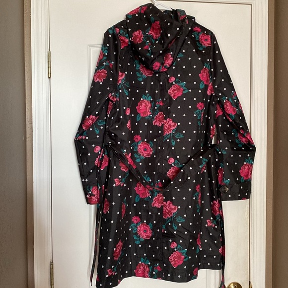 Capelli New York Hooded Belted floral dots Rain Trench Coat jacket size Medium - Picture 7 of 16